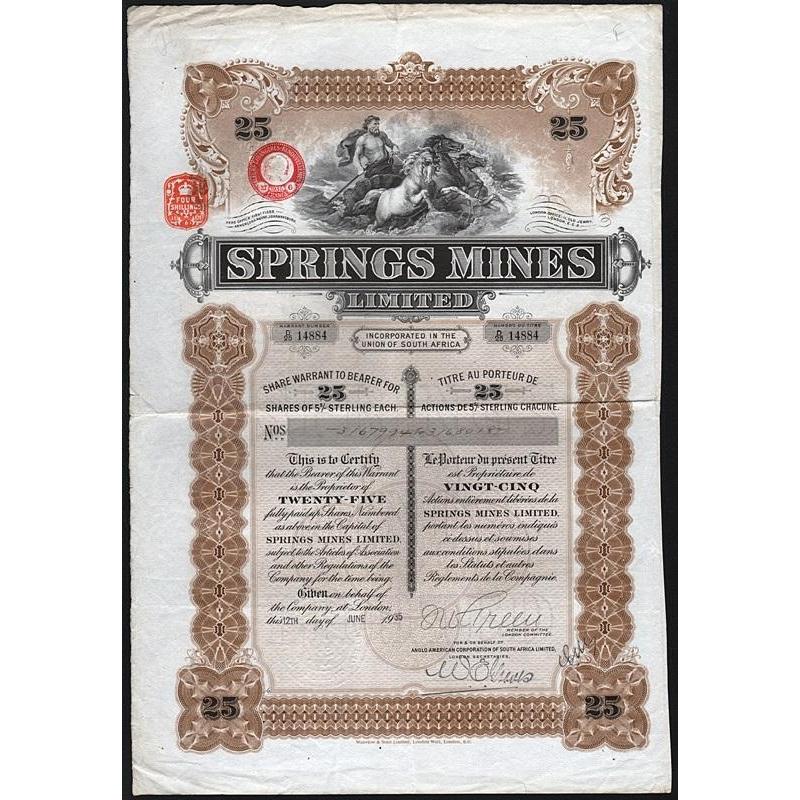 Springs Mines Limited Stock Certificate