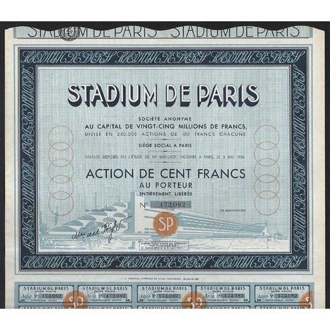 Stadium de Paris Stock Certificate