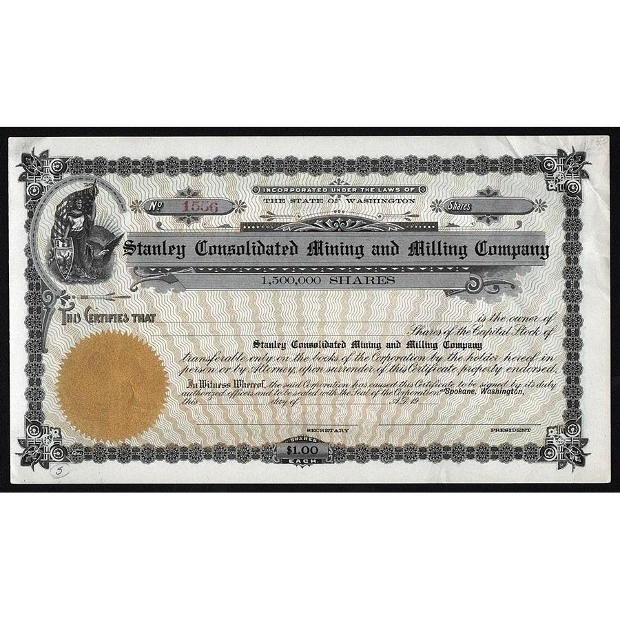 Stanley Consolidated Mining and Milling Company Stock Certificate