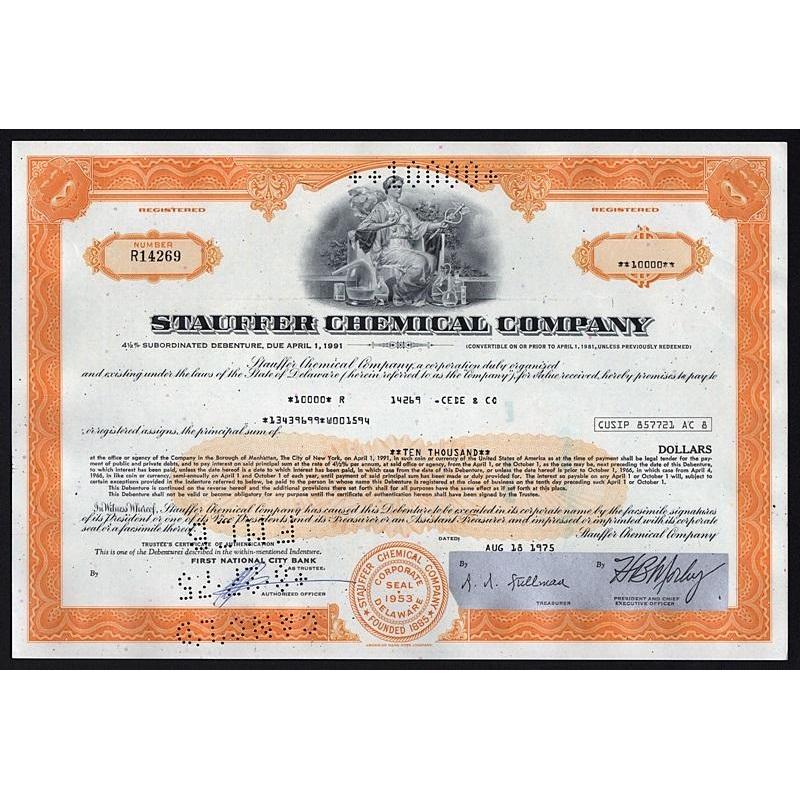 Stauffer Chemical Company Stock Certificate