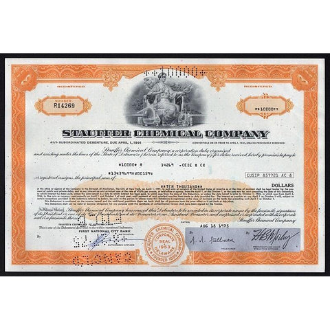 Stauffer Chemical Company Stock Certificate