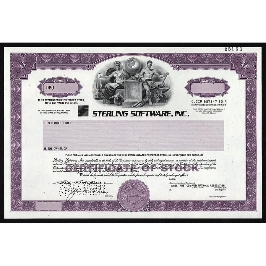Sterling Software, Inc. (Specimen) Stock Certificate