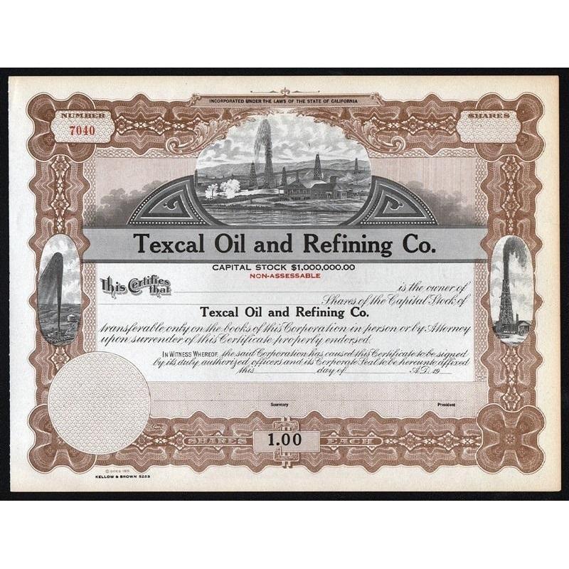 Texcal Oil and Refining Co. Stock Certificate