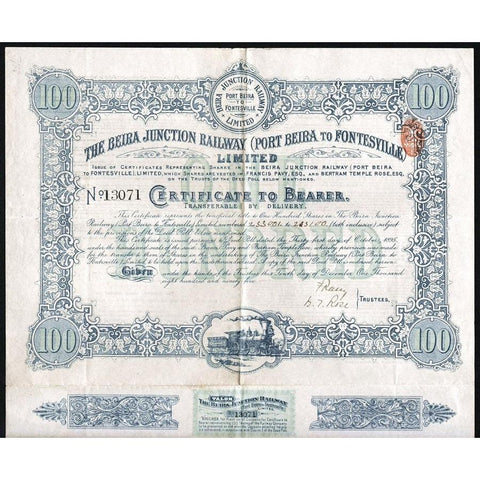 The Beira Junction Railway (Port Beira to Fontesville) Limited Stock Certificate