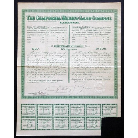 The California (Mexico) Land Company, Limited Stock Certificate