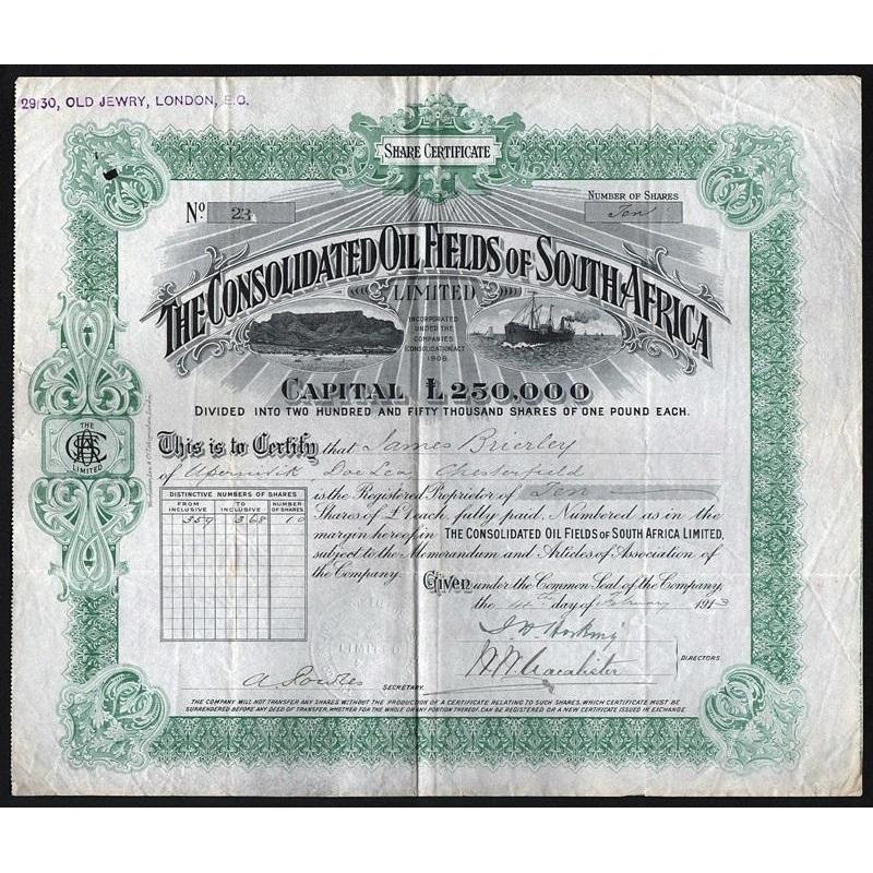 The Consolicated Oil Fields of South Africa Stock Certificate