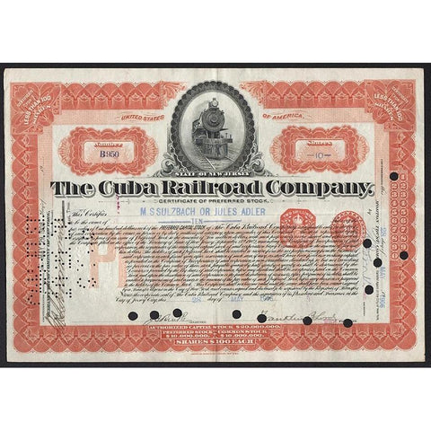 The Cuba Railroad Company Stock Certificate