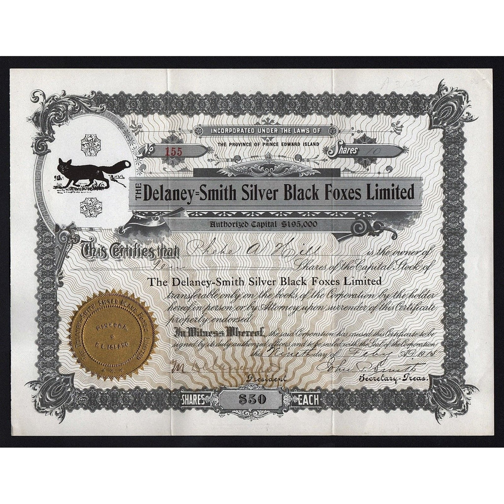 The Delaney-Smith Silver Black Foxes Limited Stock Certificate