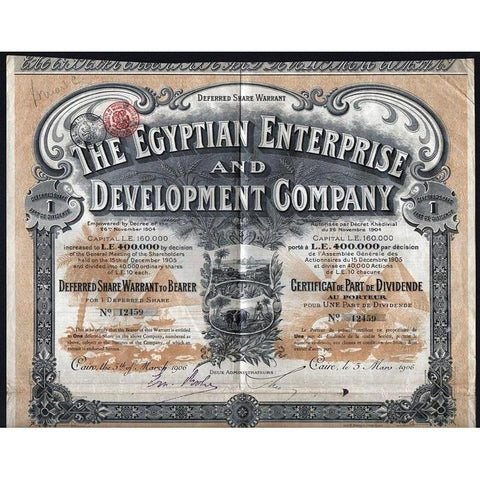 The Egyptian Enterprise and Development Company Stock Certificate