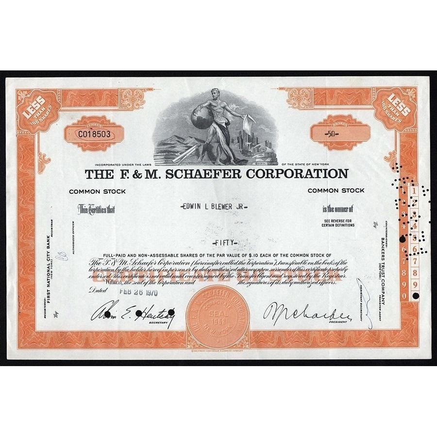 The F. & M. Schaefer Corporation Stock Certificate