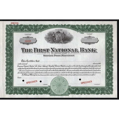 The First National Bank of Stevens Point (Wisconsin) - Specimen Stock Certificate