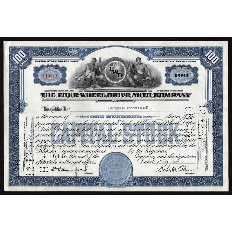 The Four Wheel Drive Auto Company Stock Certificate