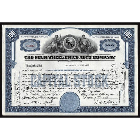 The Four Wheel Drive Auto Company Stock Certificate