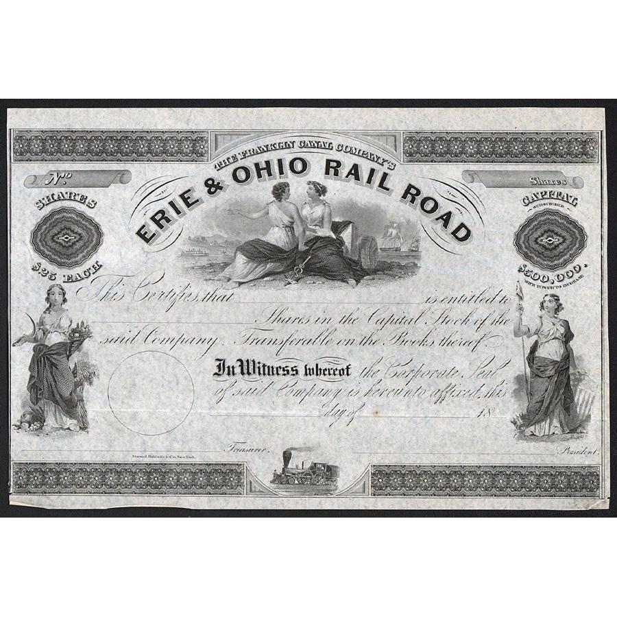 The Franklin Canal Company's Erie & Ohio Rail Road Stock Certificate