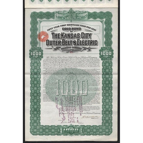 The Kansas City Outer Belt & Electric Railroad Company Stock Certificate