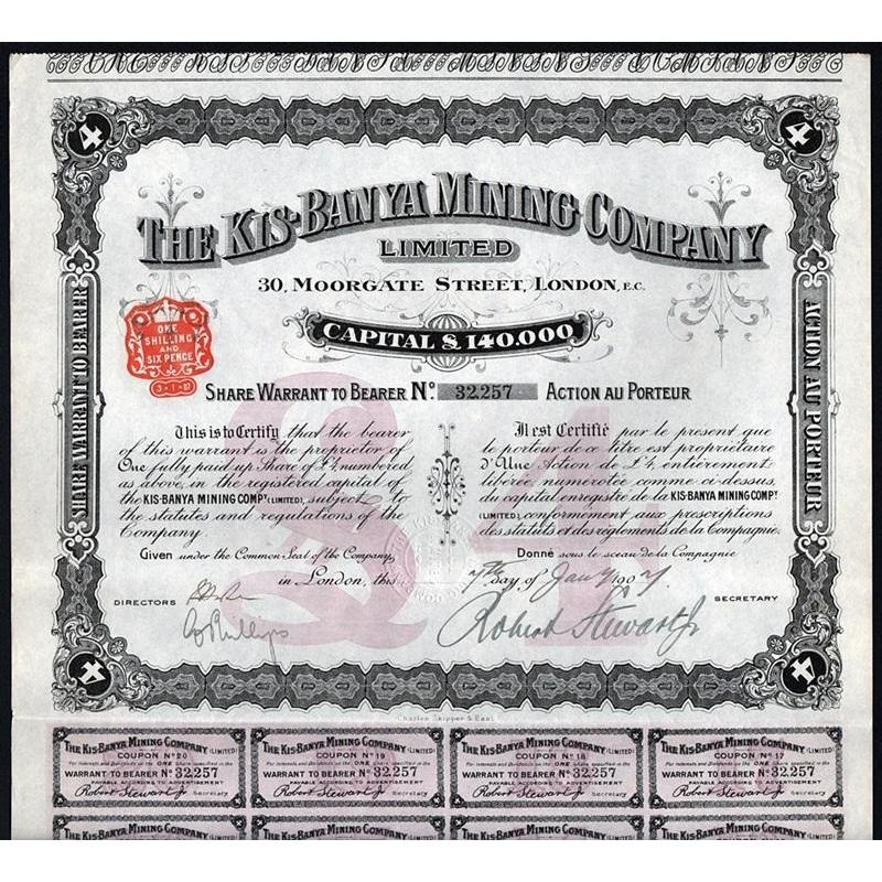 The Kis-Banya Mining Company Stock Certificate