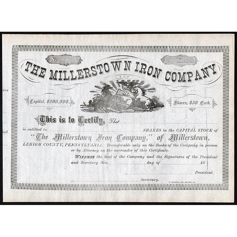 The Millerstown Iron Company Stock Certificate