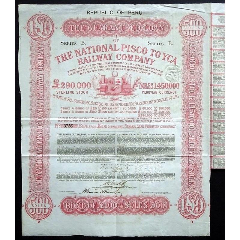 The National Pisco to Yca Railway Company Stock Certificate