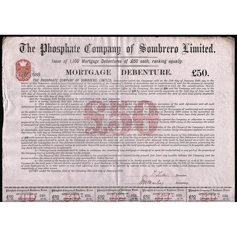 The Phosphate Company of Sombrero Limited (Lesser Antilles) Stock Certificate