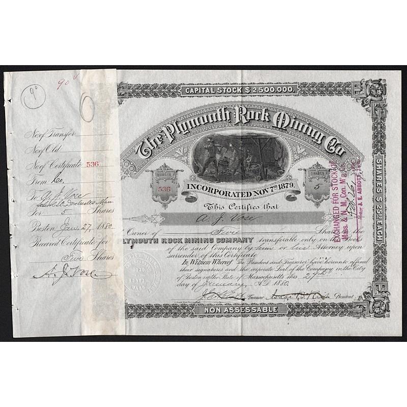 The Plymouth Rock Mining Company Stock Certificate