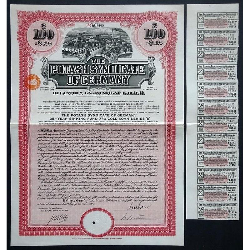 The Potash Syndicate of Germany - Deutsches Kalisyndiakat G.m.b.H. Stock Certificate