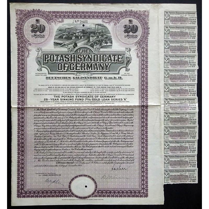 The Potash Syndicate of Germany - Deutsches Kalisyndiakat G.m.b.H. Stock Certificate