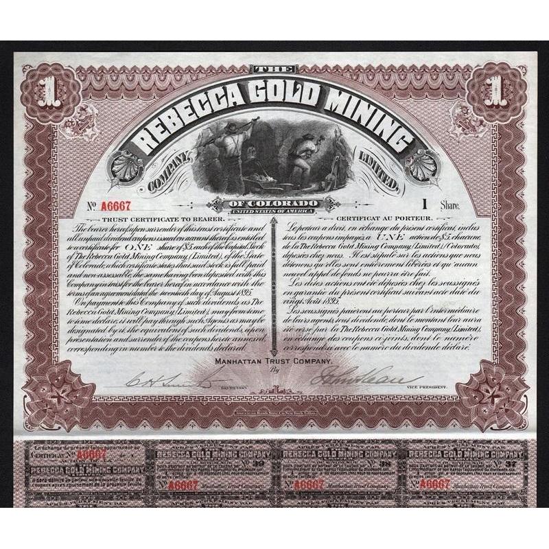 The Rebecca Gold Mining Company Limited of Colorado (Cripple Creek) Stock Certificate