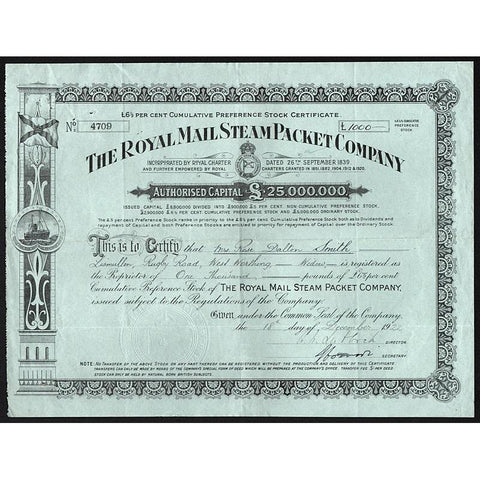 The Royal Mail Steam Packet Company Stock Certificate