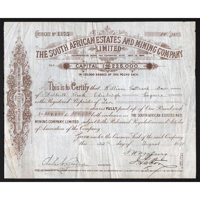 The South African Estates and Mining Company Limited Stock Certificate