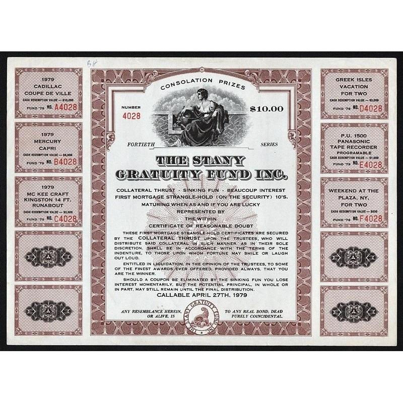 The Stany Gratuity Fund Inc. Stock Certificate