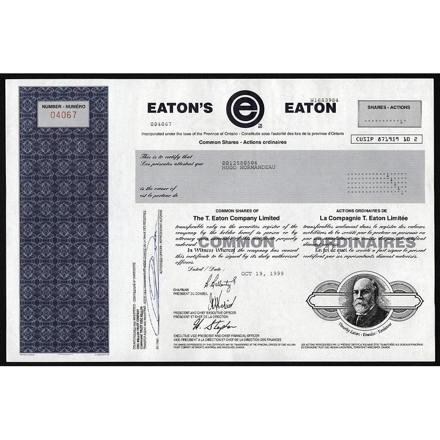 The T. Eaton Company Limited / La Compagnie T. Eaton Limitee Stock Certificate