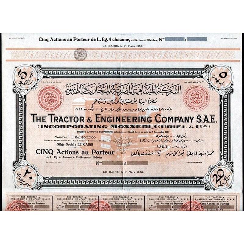 The Tractor & Engineering Company S.A.E. (Incorporating Mosseri, Curiel & Co.) Stock Certificate