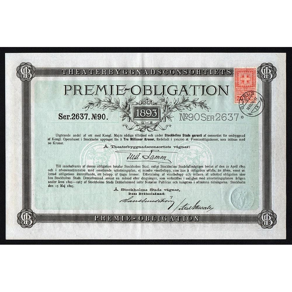 Theaterbyggnadsconsortiets Premie-Obligation Stock Certificate