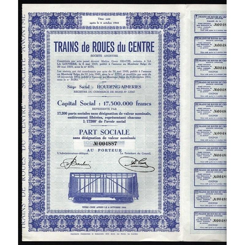 Trains de Roues du Centre Societe Anonyme Stock Certificate