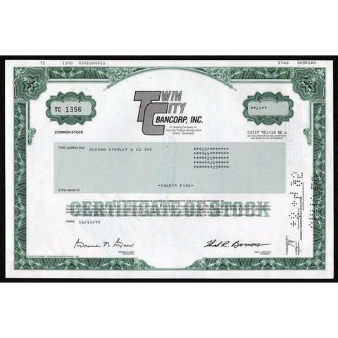 Twin City Bancorp, Inc. Stock Certificate