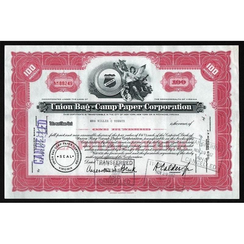 Union Bag-Camp Paper Corporation Stock Certificate