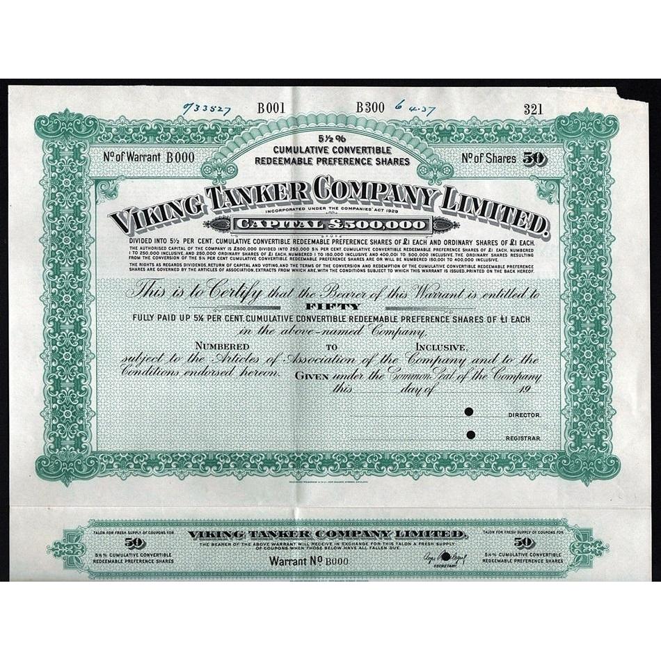 Viking Tanker Company Limited (Specimen) Stock Certificate