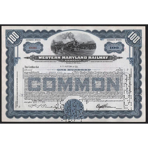 Western Maryland Railway Company Stock Certificate