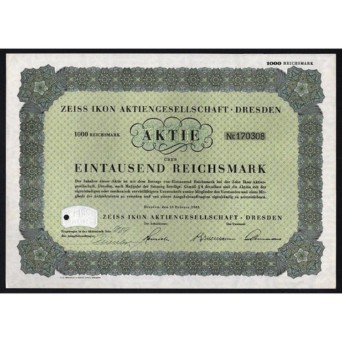 Zeiss Ikon Aktiengesellschaft, Dresden Stock Certificate